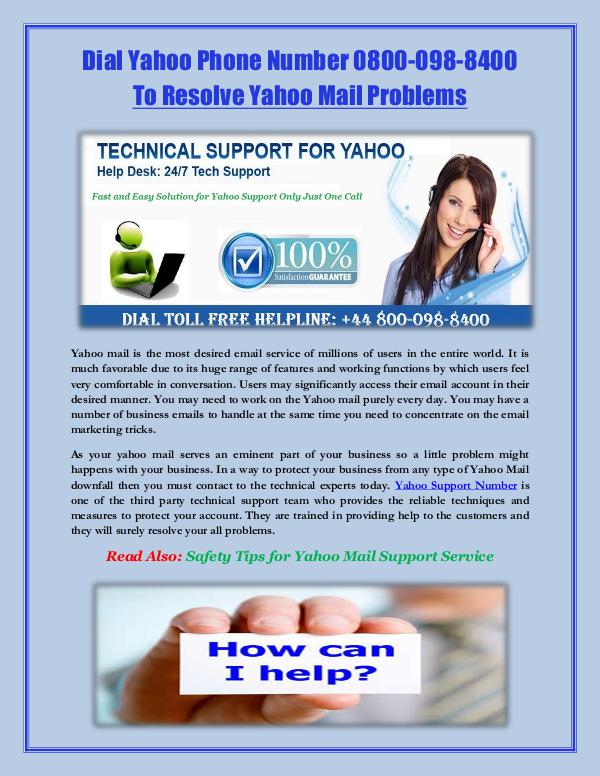 Dial Yahoo Phone Number 0800 098 8400 To Resolve Yahoo Mail